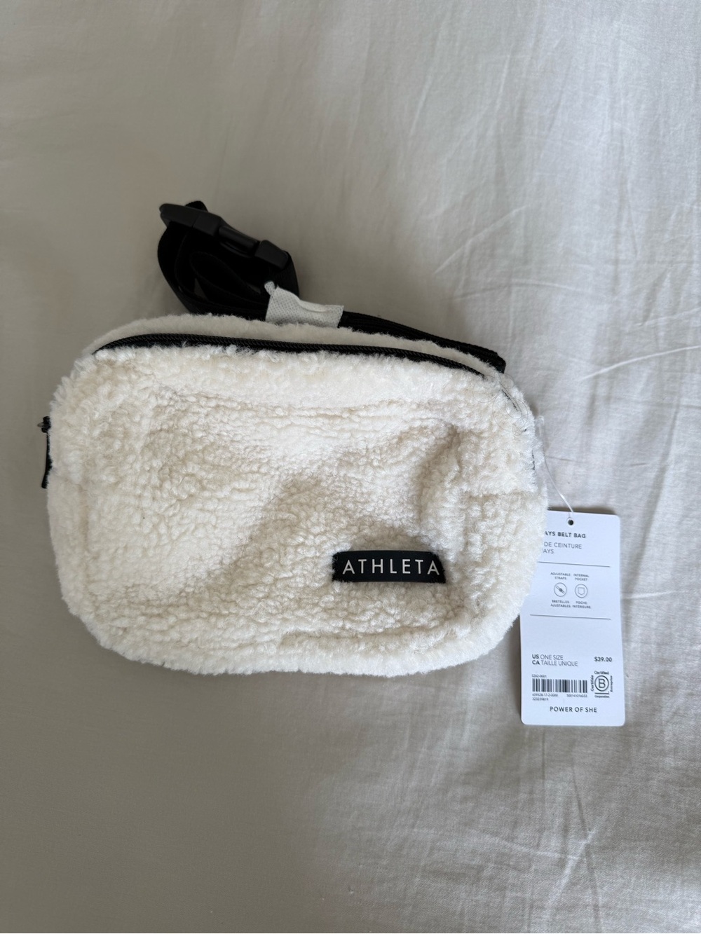 Athleta Cream Sherpa Belt Bag with Black Trim